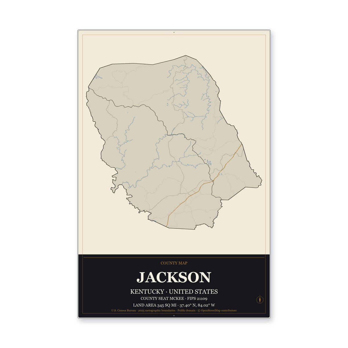 Jackson County, Kentucky Map Aluminum Sign in Museum Plaque style