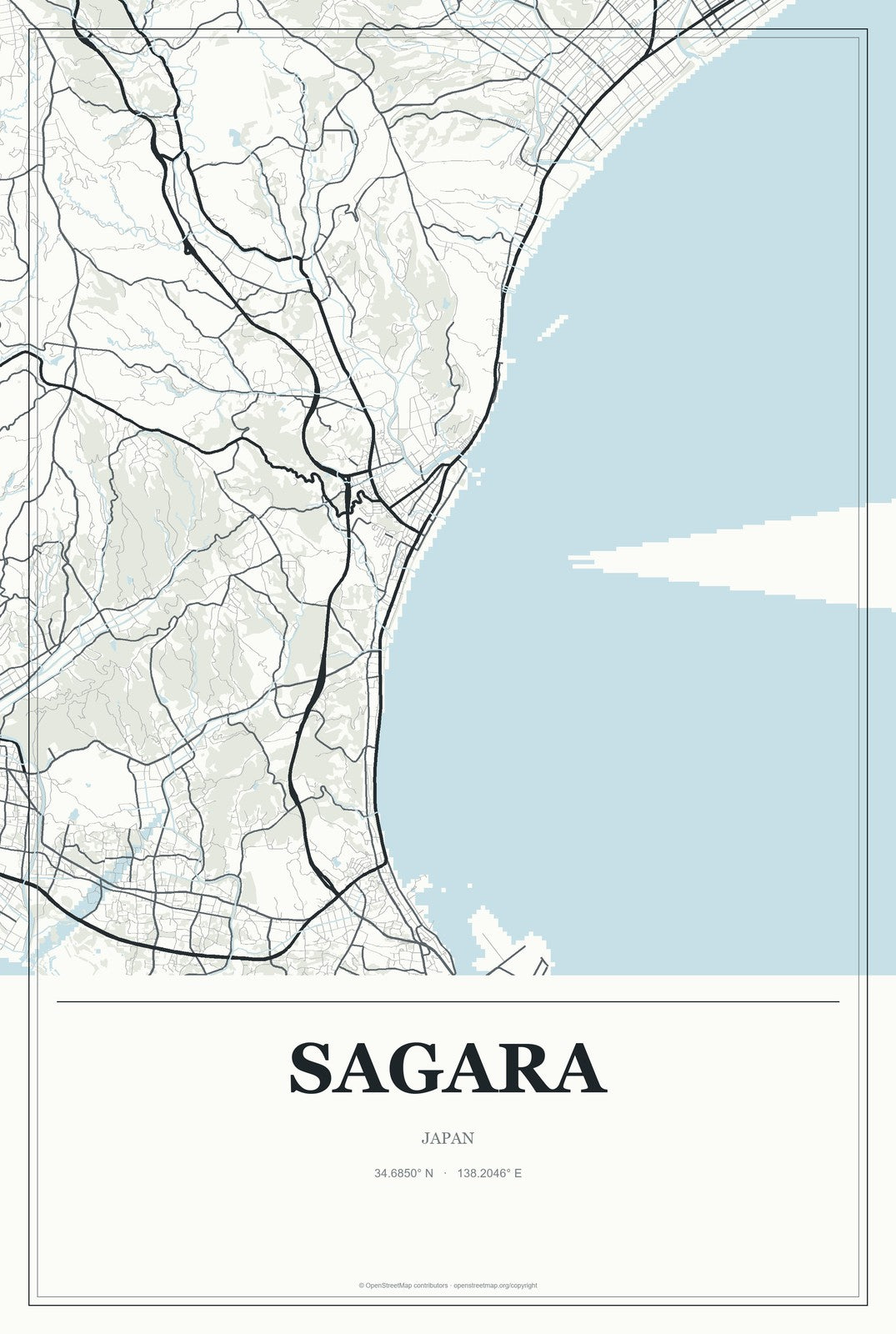 Sagara, Japan City Map Aluminum Sign in Gallery Air style