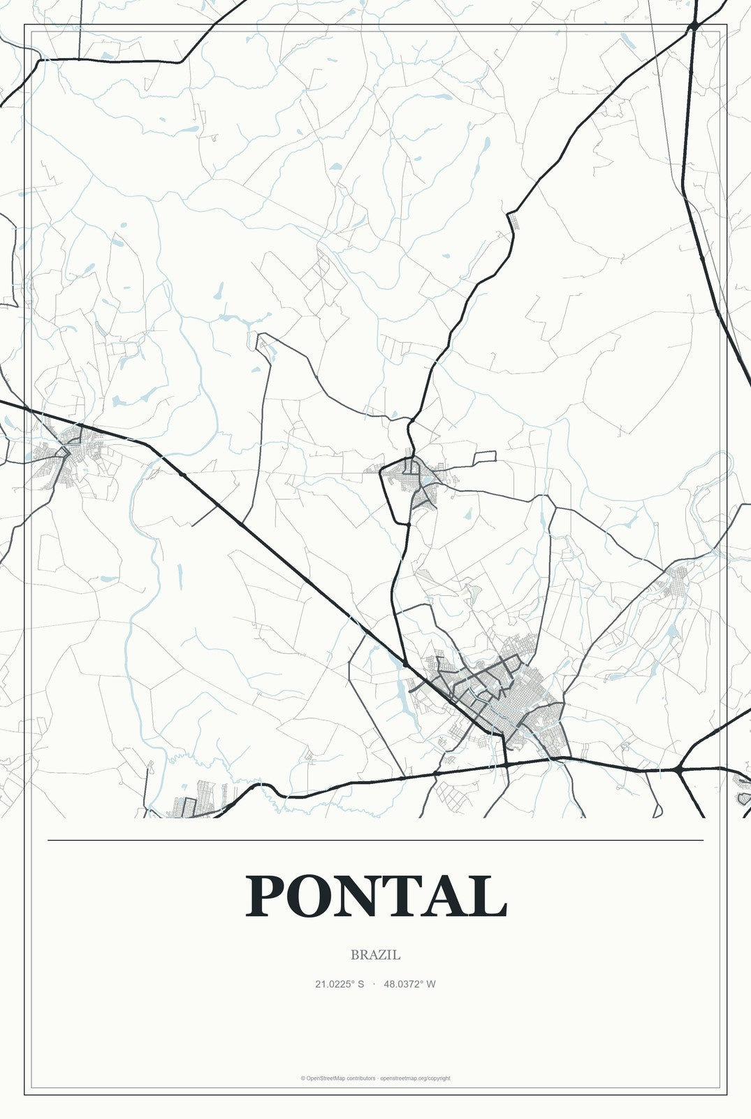 Pontal, Brazil City Map Aluminum Sign in Gallery Air style