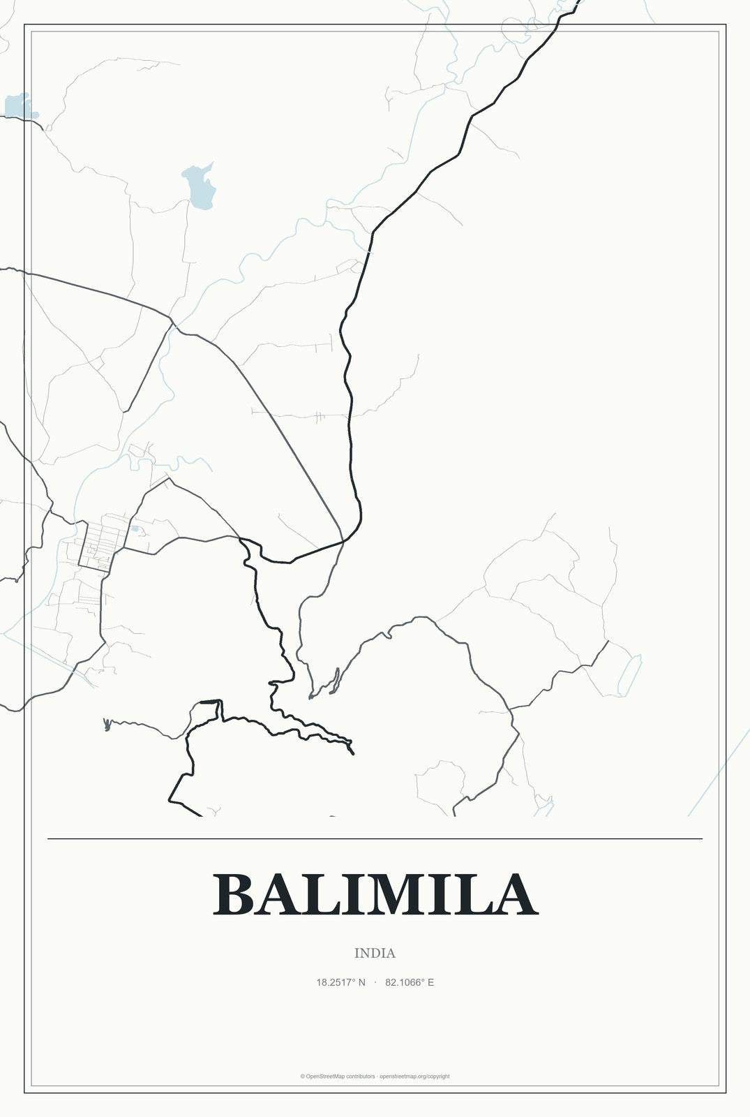 Balimila, India City Map Aluminum Sign in Gallery Air style