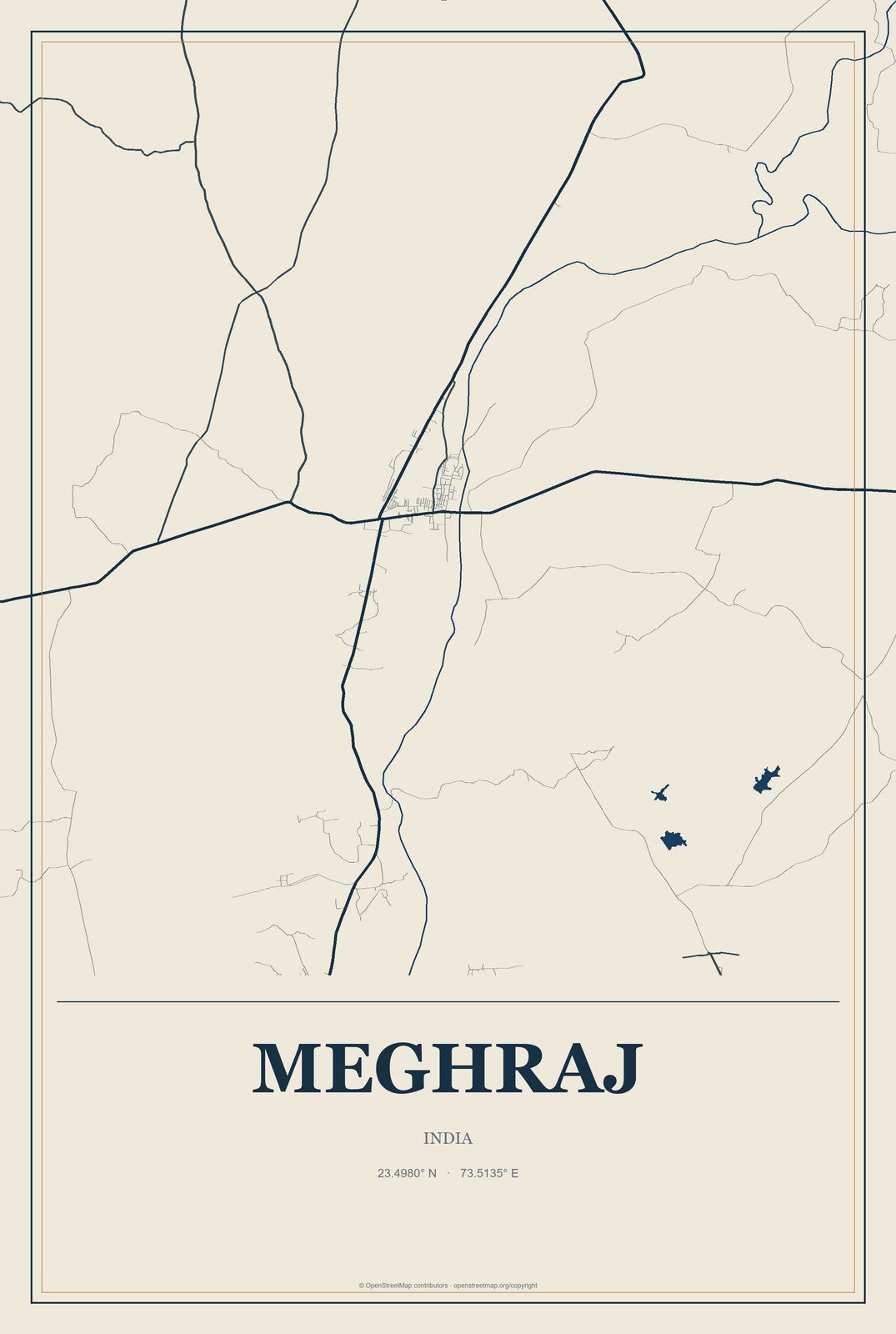 Meghraj, India City Map Aluminum Sign in Coastal Cutout style