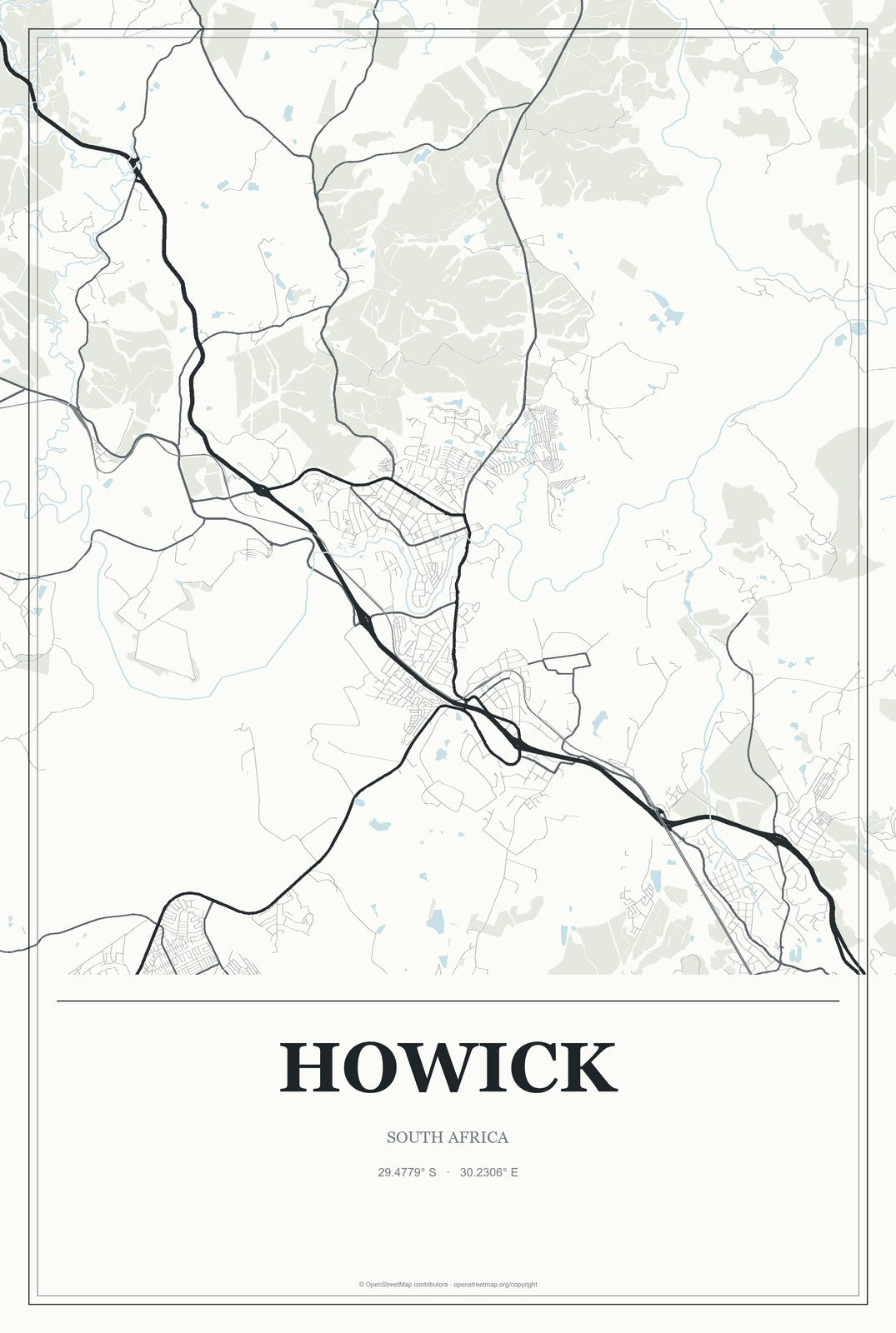 Howick, South Africa City Map Aluminum Sign in Gallery Air style
