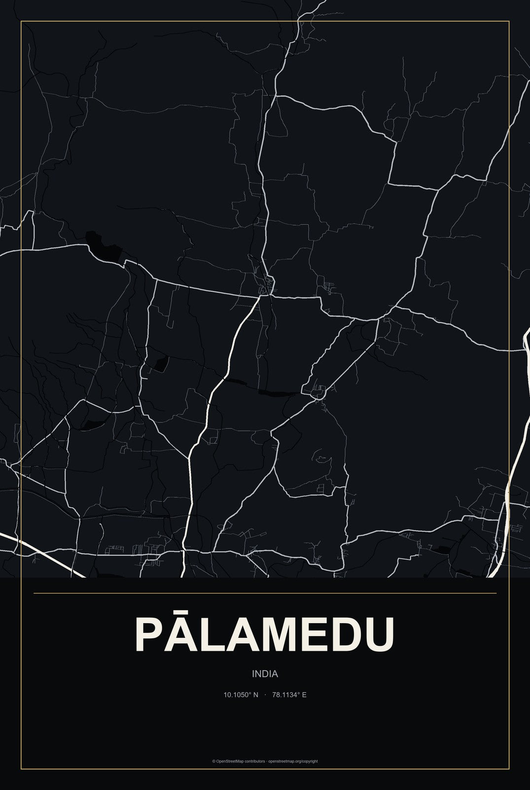 Pālamedu, India City Map Aluminum Sign in Metropolitan Noir style
