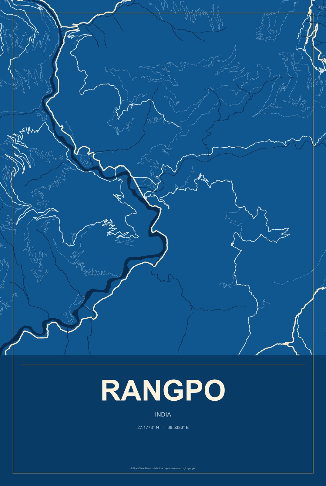 Rangpo, India City Map Aluminum Sign in Harbor Cobalt style