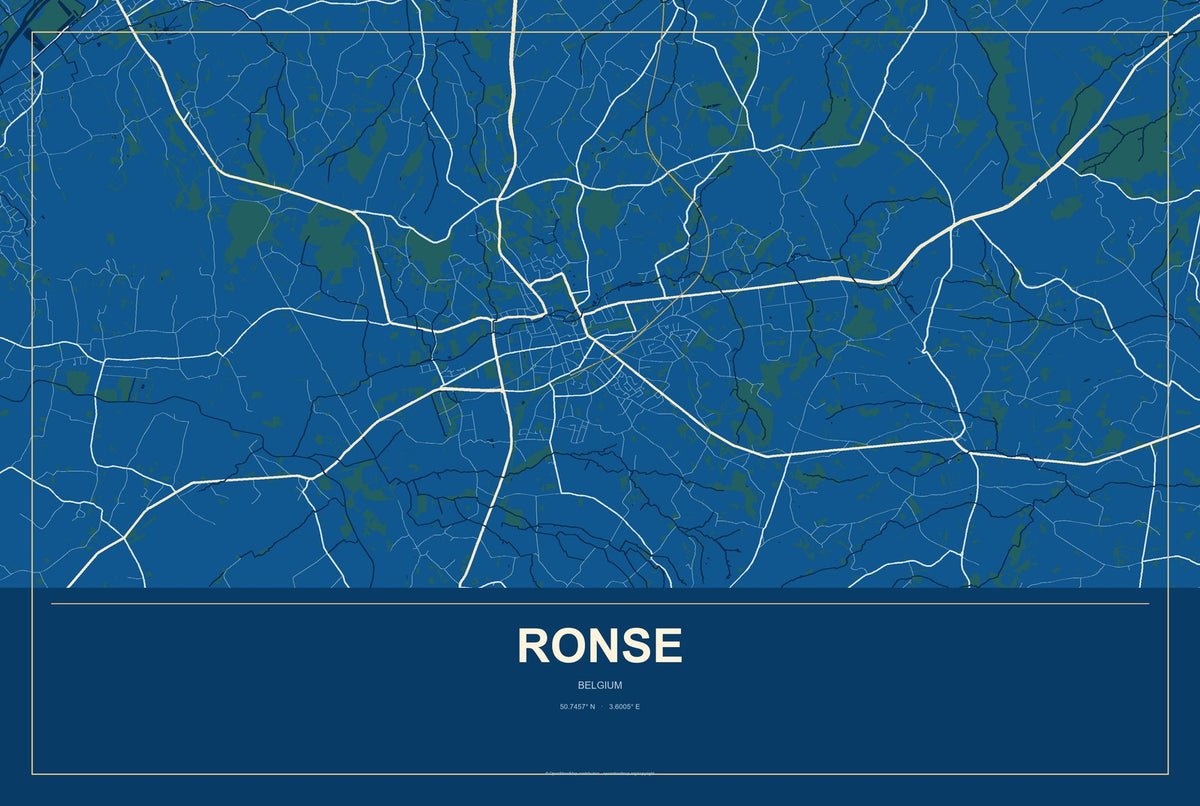 Ronse, Belgium City Map Aluminum Sign in Harbor Cobalt style