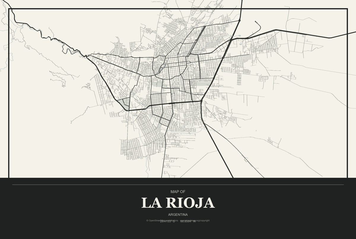 La Rioja, Argentina City Map Aluminum Sign in Museum Plaque style