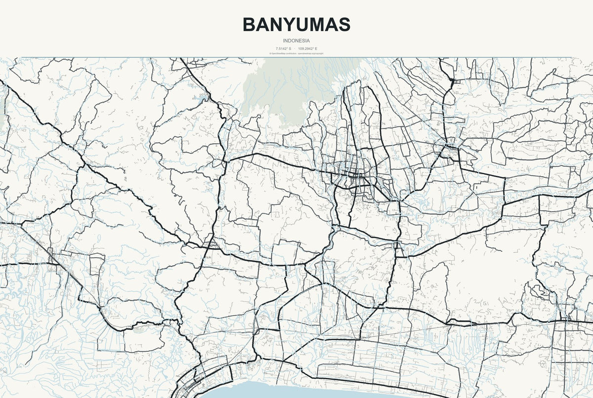 Banyumas, Indonesia City Map Aluminum Sign in Headline Atlas style