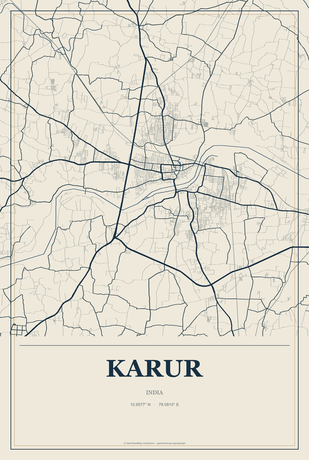 Karur, India City Map Aluminum Sign in Coastal Cutout style