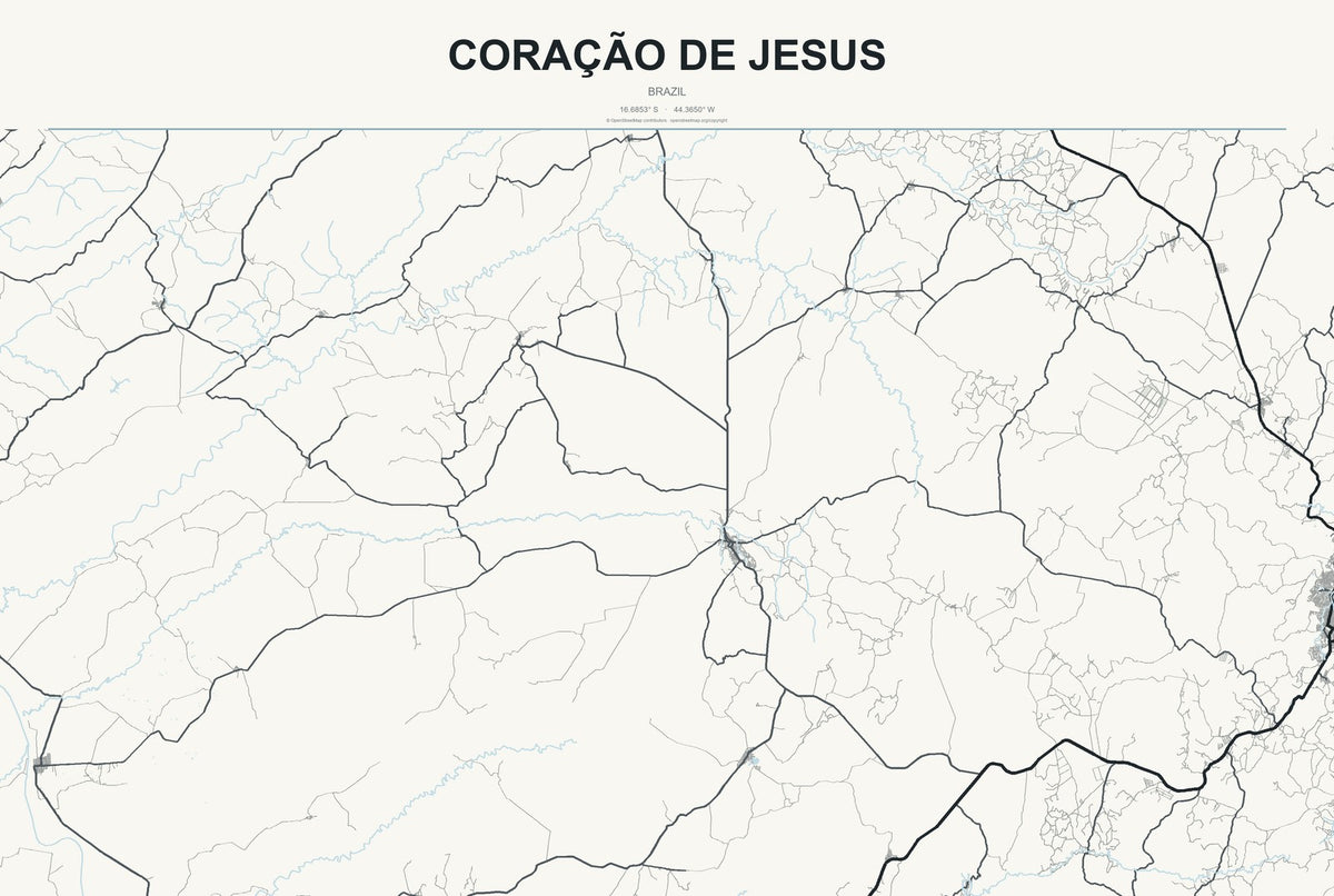 Coração de Jesus, Brazil City Map Aluminum Sign in Headline Atlas style