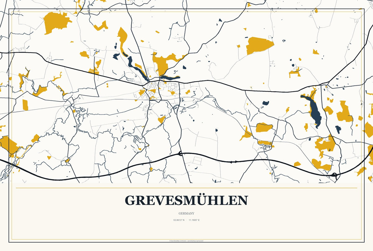 Grevesmühlen, Germany City Map Aluminum Sign in Citrine Modern style