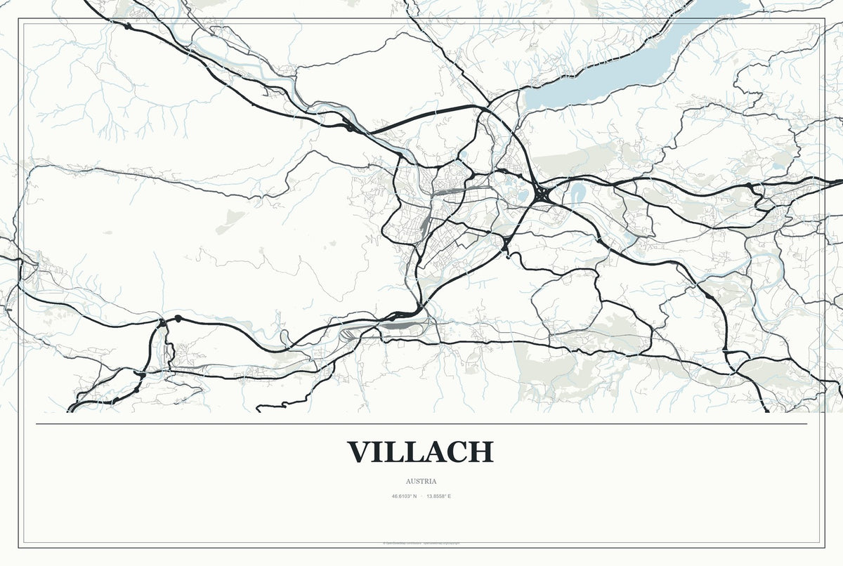 Villach, Austria City Map Aluminum Sign in Gallery Air style