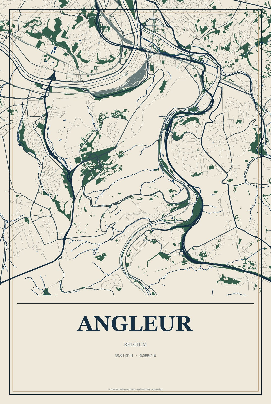 Angleur, Belgium City Map Aluminum Sign in Coastal Cutout style