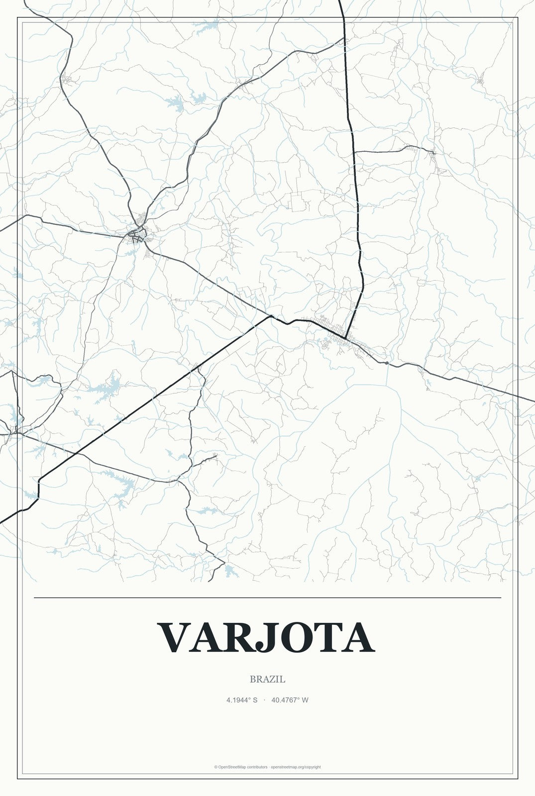 Varjota, Brazil City Map Aluminum Sign in Gallery Air style