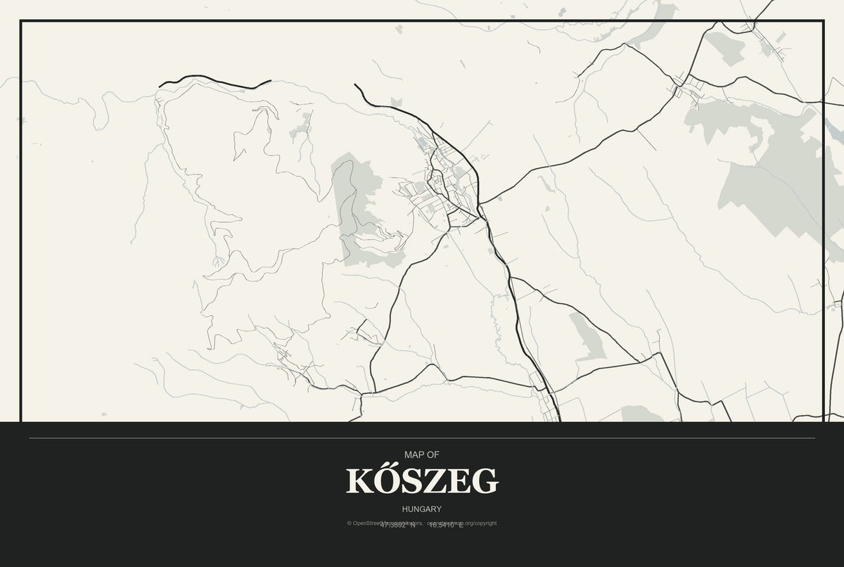 Kőszeg, Hungary City Map Aluminum Sign in Museum Plaque style
