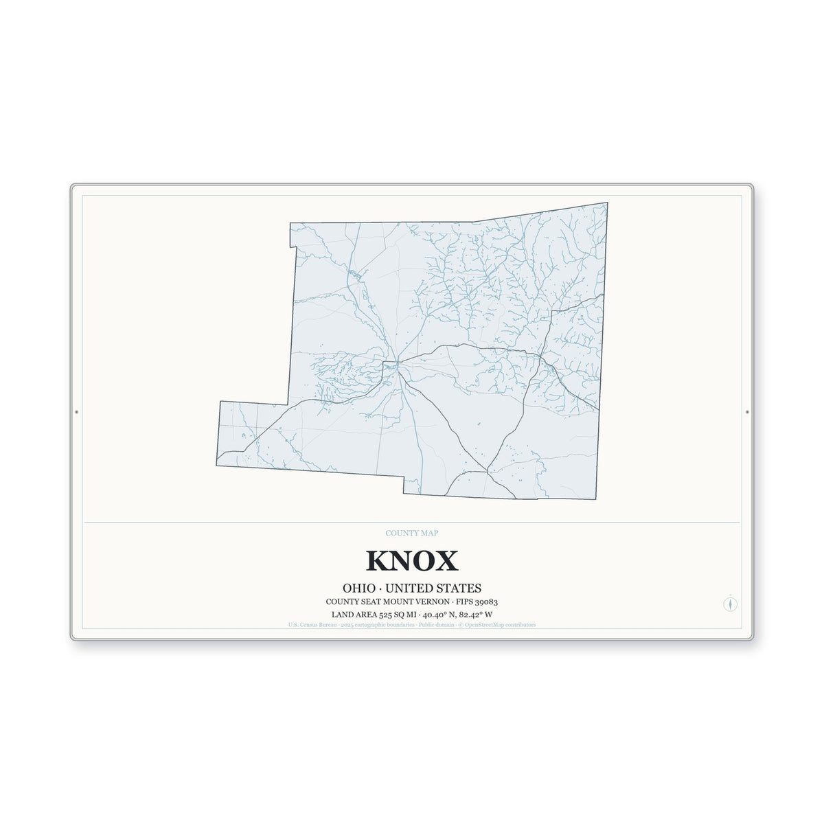 Knox County, Ohio Map Aluminum Sign in Gallery Air style
