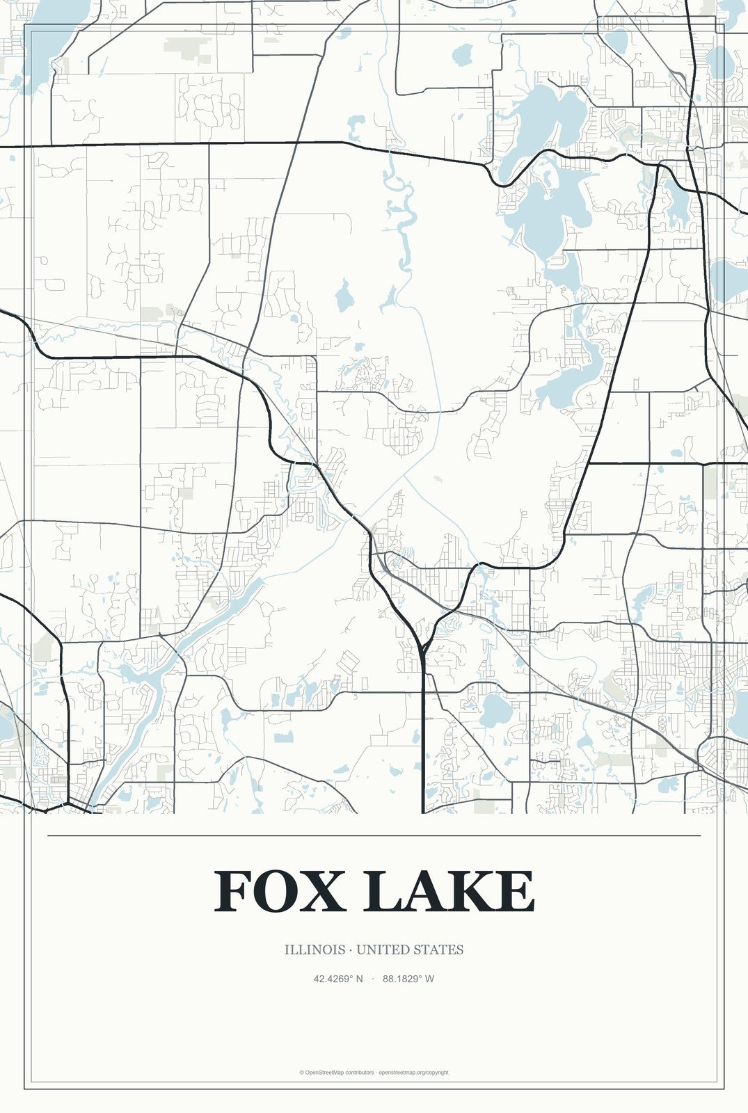 Fox Lake, Illinois City Map Aluminum Sign in Gallery Air style