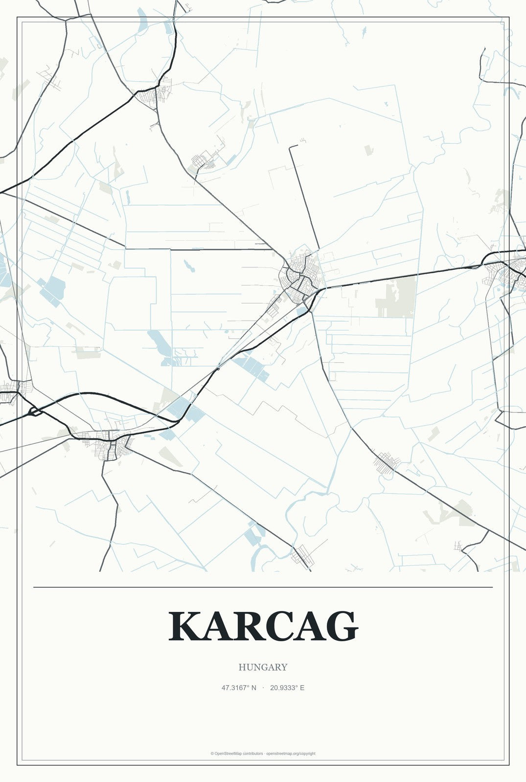 Karcag, Hungary City Map Aluminum Sign in Gallery Air style