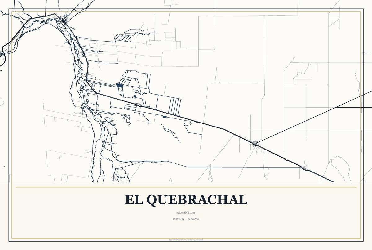 El Quebrachal, Argentina City Map Aluminum Sign in Citrine Modern style