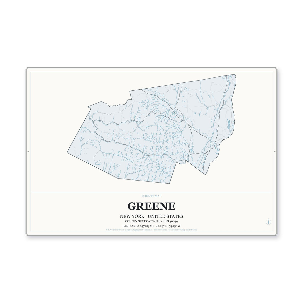 Greene County, New York Map Aluminum Sign in Gallery Air style