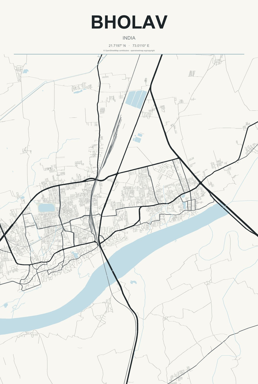 Bholav, India City Map Aluminum Sign in Headline Atlas style