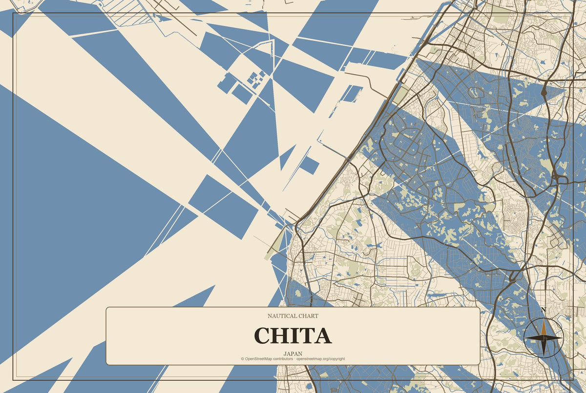 Chita, Japan City Map Aluminum Sign in Heritage Nautical style