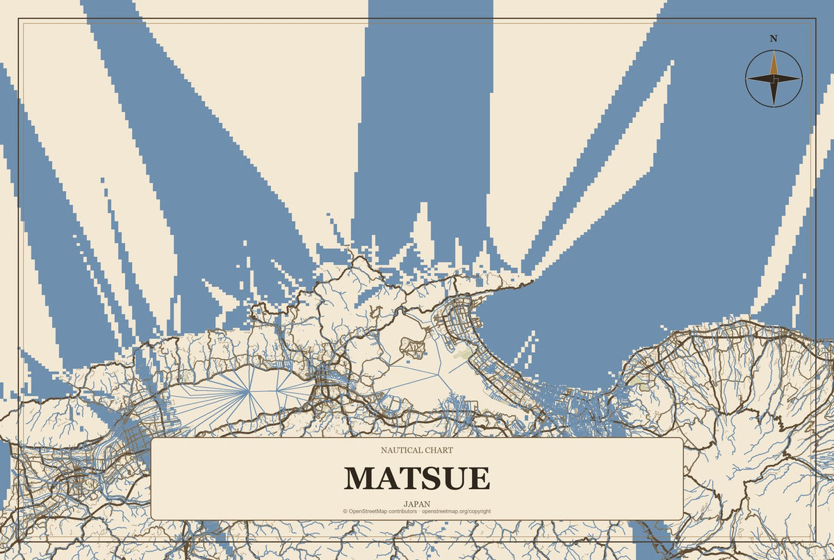 Matsue, Japan City Map Aluminum Sign in Heritage Nautical style