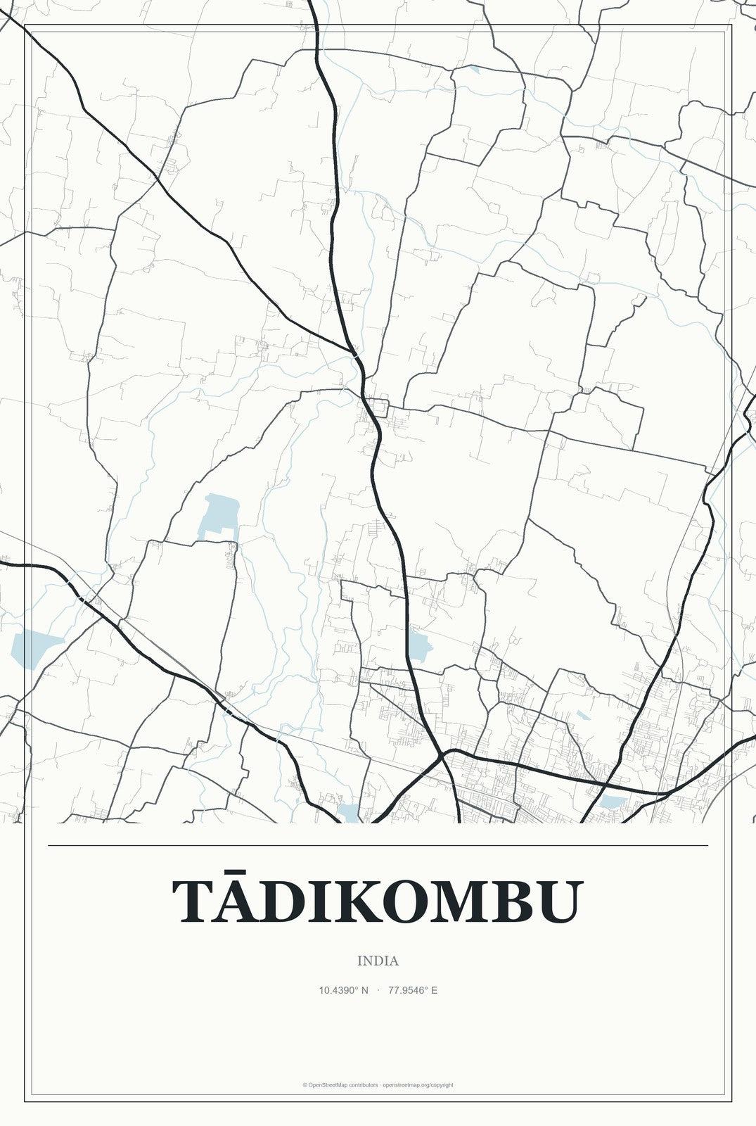 Tādikombu, India City Map Aluminum Sign in Gallery Air style
