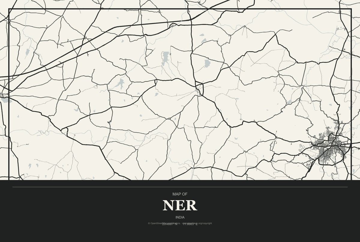 Ner, India City Map Aluminum Sign in Museum Plaque style