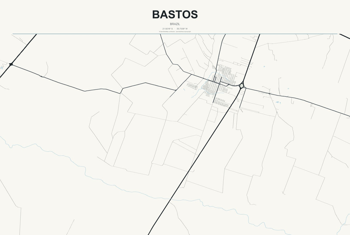 Bastos, Brazil City Map Aluminum Sign in Headline Atlas style