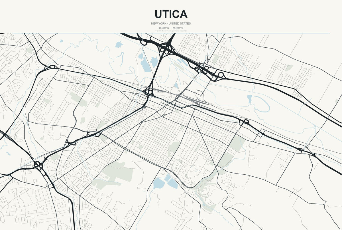 Utica, New York City Map Aluminum Sign in Headline Atlas style