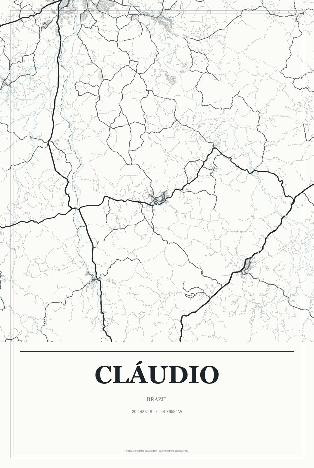 Cláudio, Brazil City Map Aluminum Sign in Gallery Air style