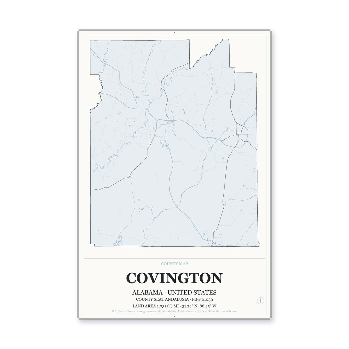 Covington County, Alabama Map Aluminum Sign in Gallery Air style
