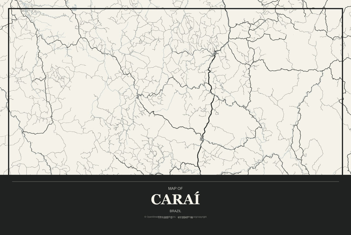 Caraí, Brazil City Map Aluminum Sign in Museum Plaque style