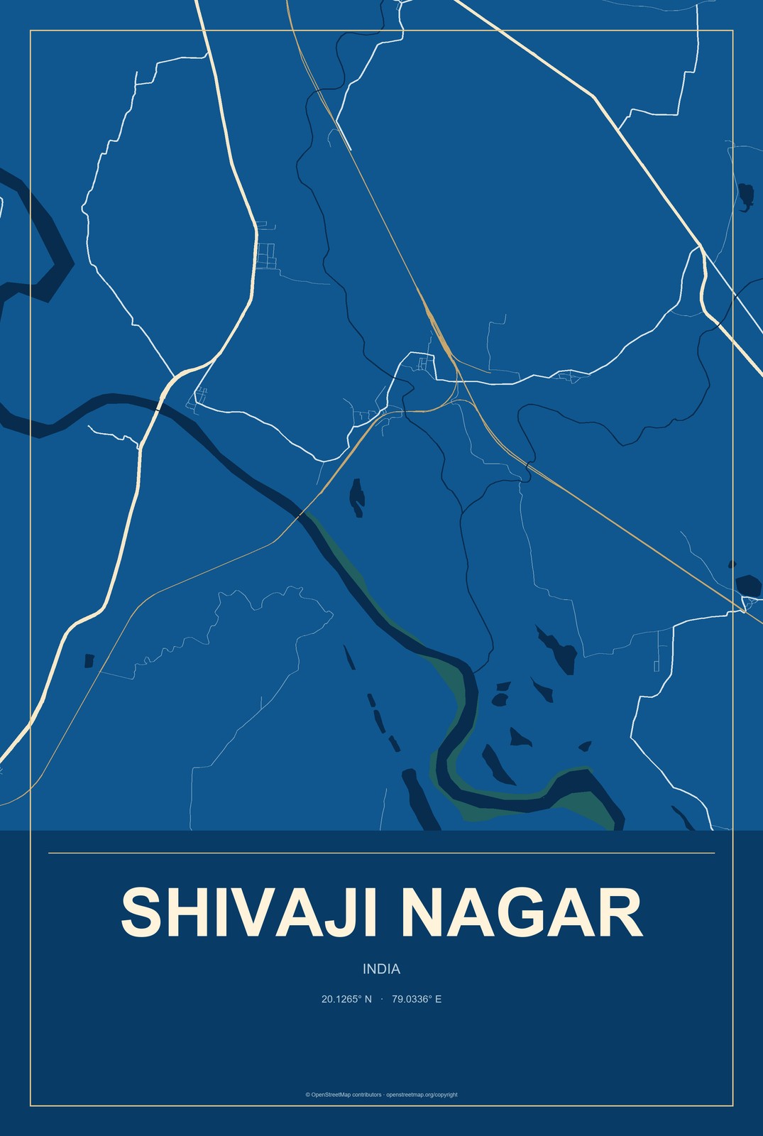 Shivaji Nagar, India City Map Aluminum Sign in Harbor Cobalt style