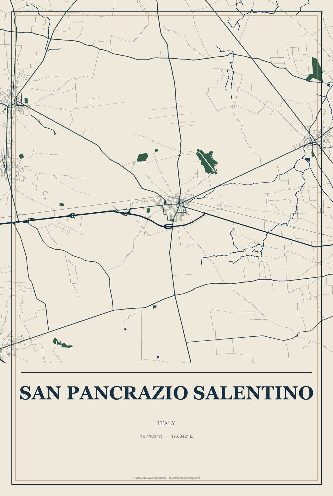 San Pancrazio Salentino, Italy City Map Aluminum Sign in Coastal Cutout style