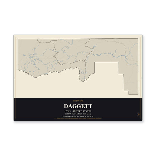 Daggett County, Utah Map Aluminum Sign in Museum Plaque style