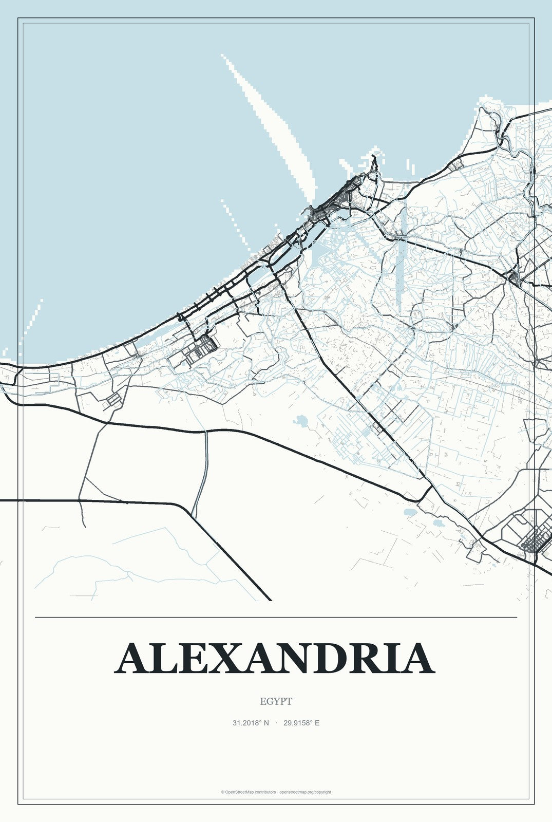 Alexandria, Egypt City Map Aluminum Sign in Gallery Air style
