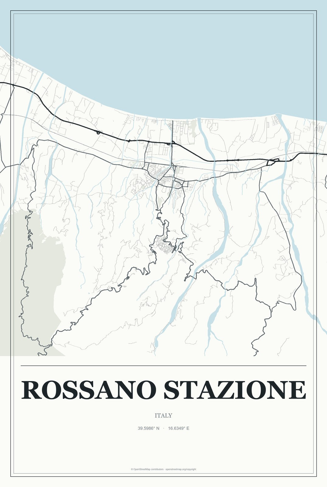 Rossano Stazione, Italy City Map Aluminum Sign in Gallery Air style