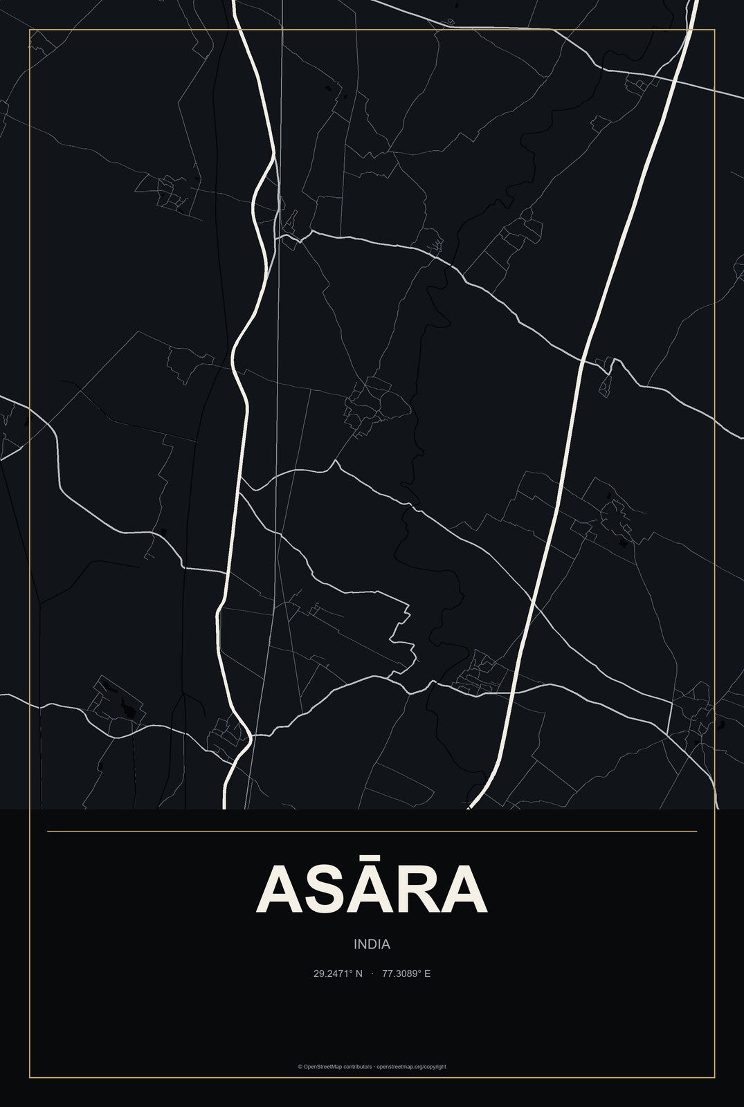 Asāra, India City Map Aluminum Sign in Metropolitan Noir style