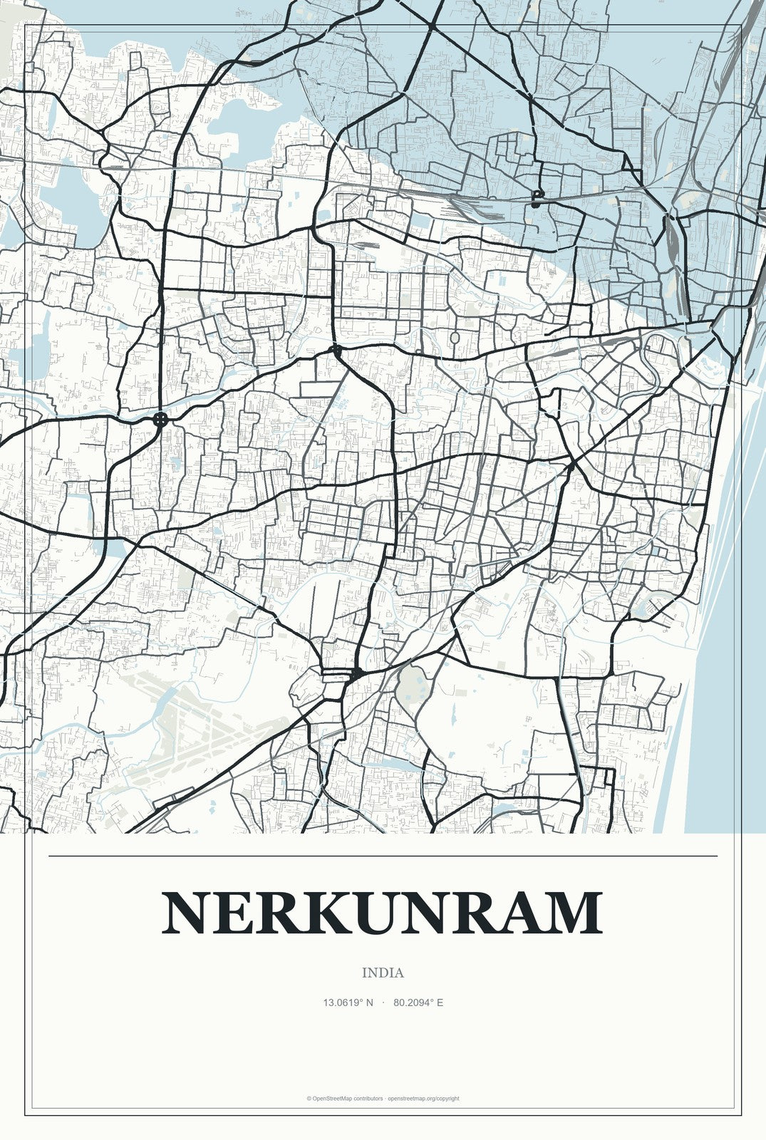Nerkunram, India City Map Aluminum Sign in Gallery Air style