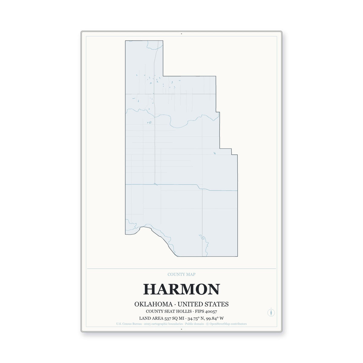 Harmon County, Oklahoma Map Aluminum Sign in Gallery Air style