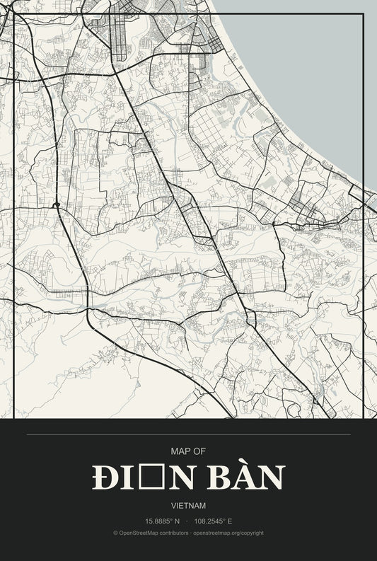 Điện Bàn, Vietnam City Map Aluminum Sign in Museum Plaque style