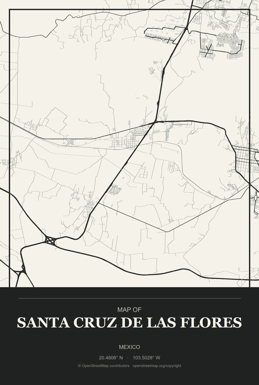 Santa Cruz de las Flores, Mexico City Map Aluminum Sign in Museum Plaque style
