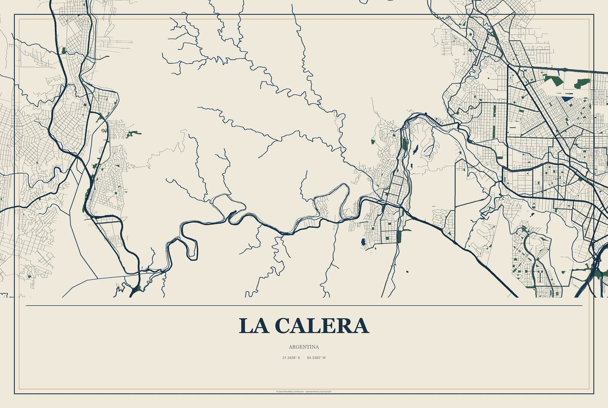 La Calera, Argentina City Map Aluminum Sign in Coastal Cutout style