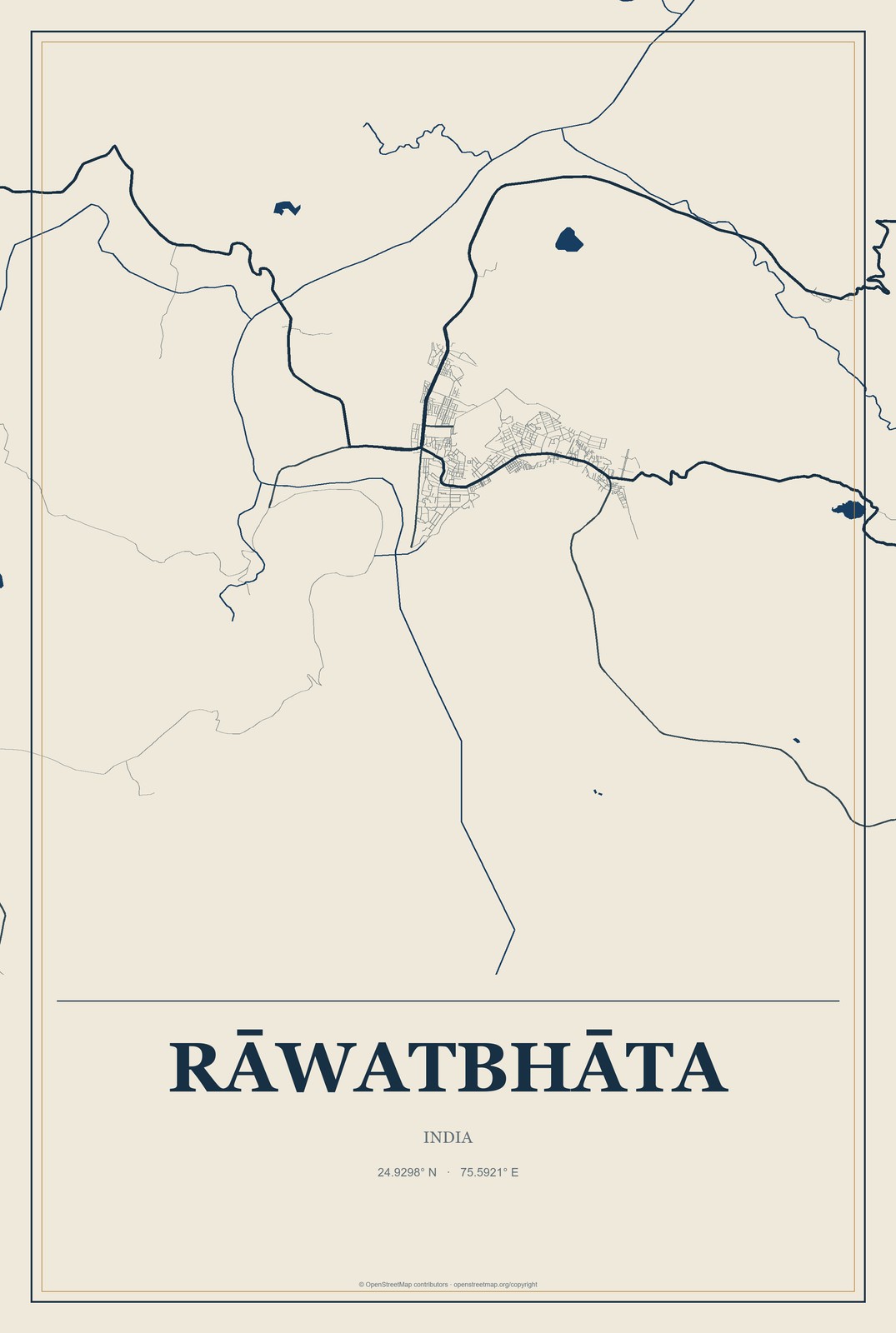 Rāwatbhāta, India City Map Aluminum Sign in Coastal Cutout style