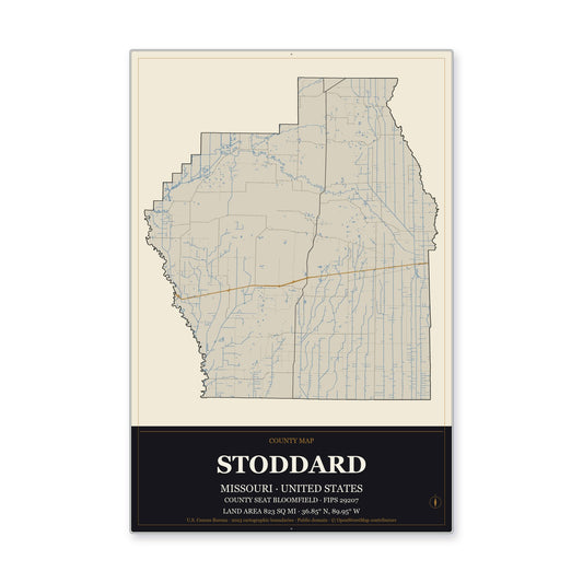 Stoddard County, Missouri Map Aluminum Sign in Museum Plaque style