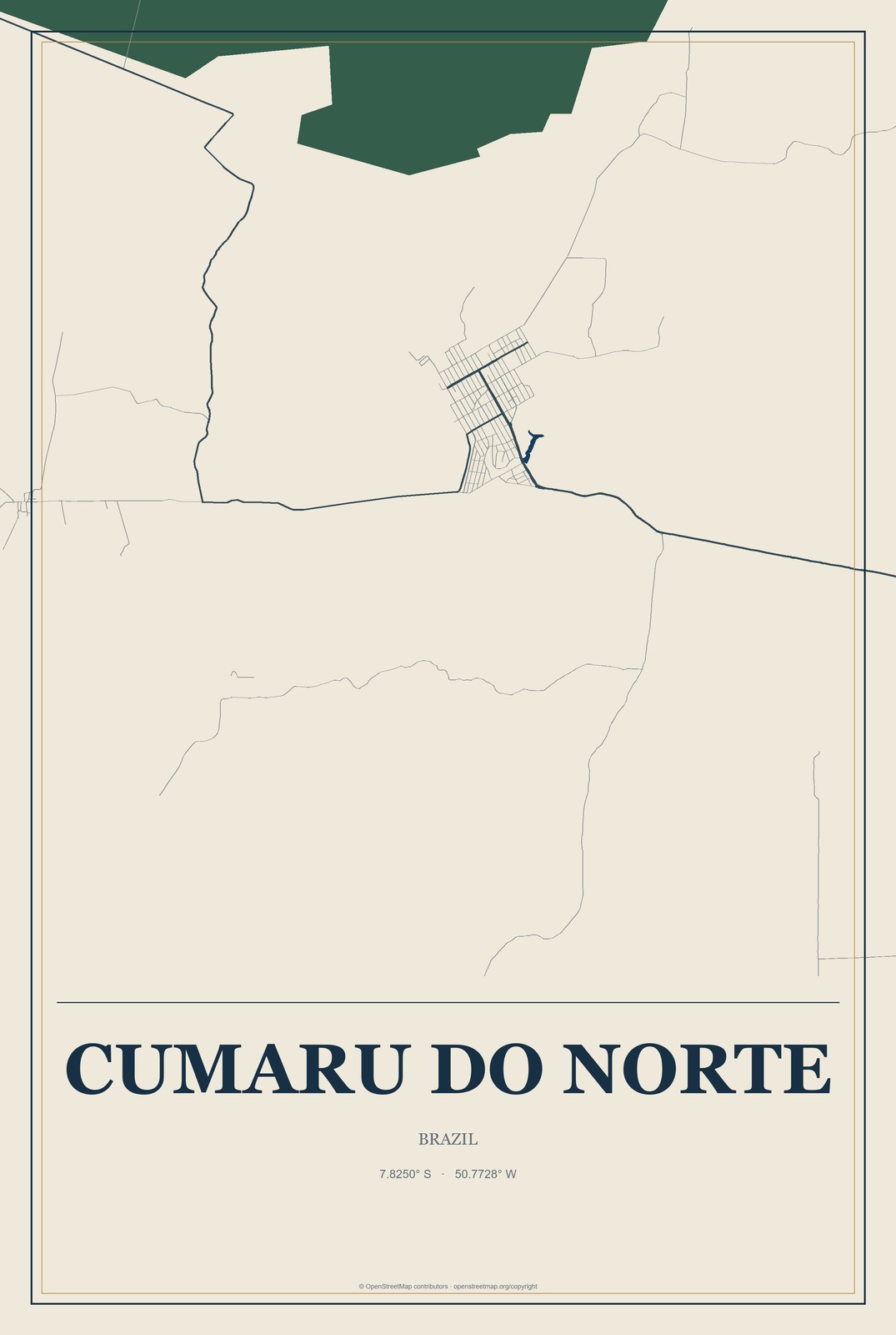 Cumaru do Norte, Brazil City Map Aluminum Sign in Coastal Cutout style