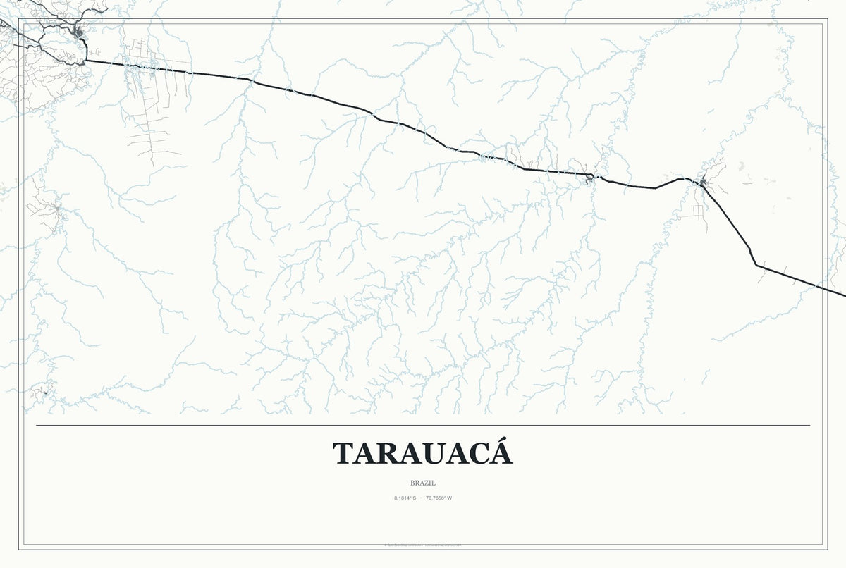 Tarauacá, Brazil City Map Aluminum Sign in Gallery Air style