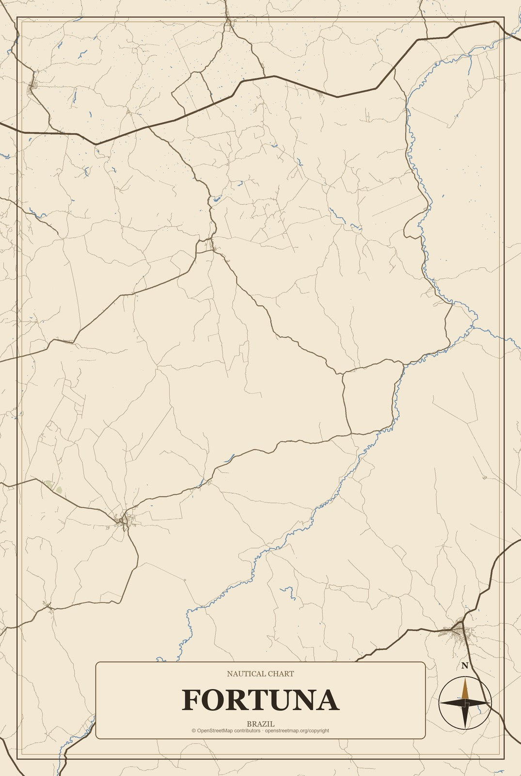 Fortuna, Brazil City Map Aluminum Sign in Heritage Nautical style
