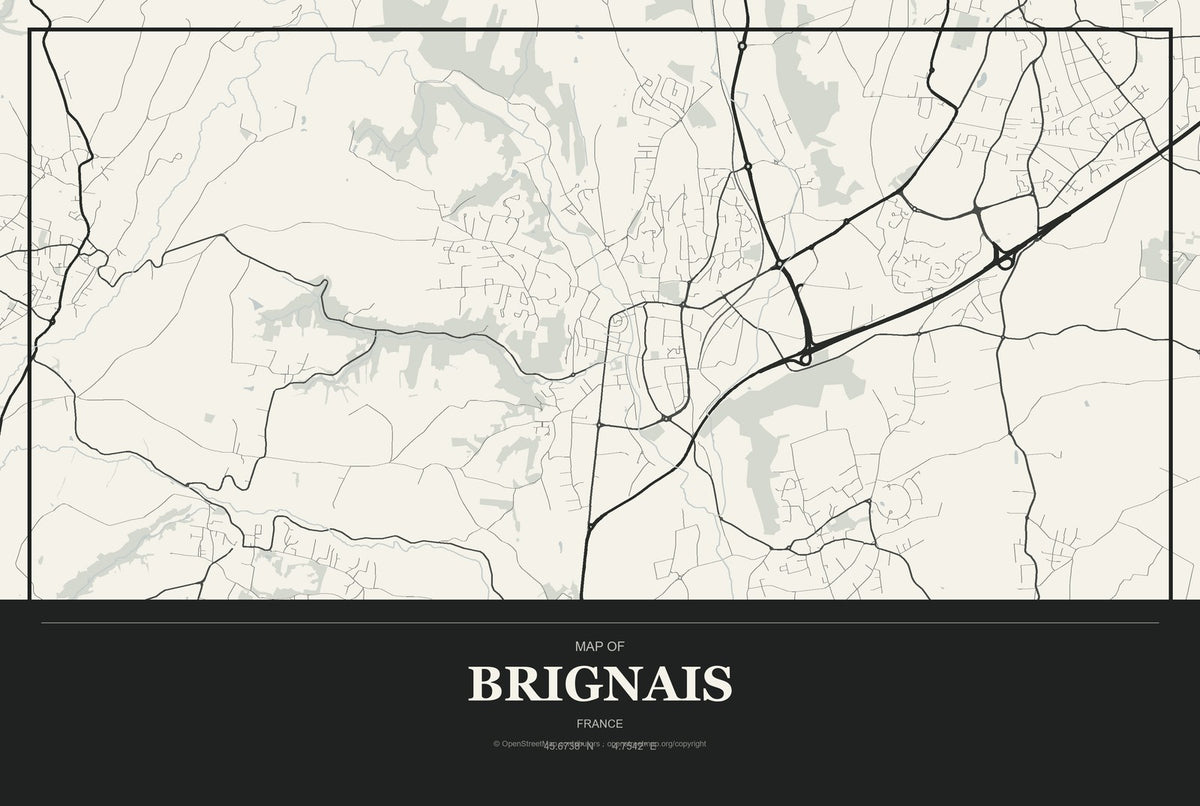 Brignais, France City Map Aluminum Sign in Museum Plaque style